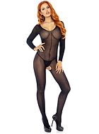 Classic bodystocking, open crotch, long sleeves, scoop neck